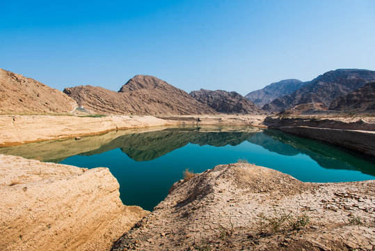 Wadi Beeh Dam in Jebel Jais mountain in Ras Al Khaimah emirate of UAE