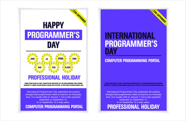 Obraz premium International programmers day. Professional holiday. Greeting card. Computer programing portal. Vector illustration. 