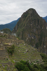 Fototapeta na wymiar Wayna Picchu, Huayna Picchu, Sacred Mountain of the Incas in Machu Picchu, Cusco Peru
