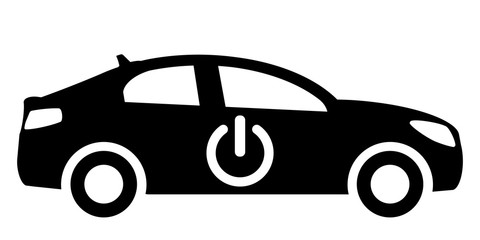 gz610 GrafikZeichnung - german - Einfach: Elektromobilität - Elektroauto / Elektrofahrzeug mit Power On Symbol. english - electric car. simple template isolated on white background - 2to1 xxl g8752
