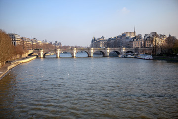 Fototapeta na wymiar View of a historical bridge called Pont Neuf on Seine river in Paris.