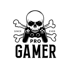 Video games related t-shirt design. Pro gamer text. Vector vintage illustration.