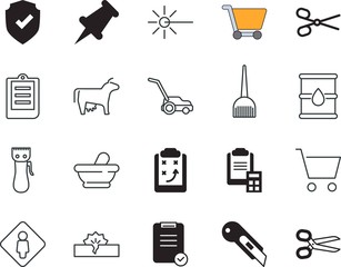 clip vector icon set such as: cooking, yard, laser, board, stanley, interlink, beautician, stylist, pharmacy, home, medicine, veal, finance, dye, chemical, pollution, tactics, reminder, survey