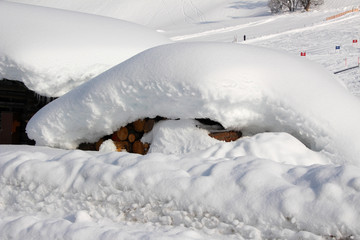 winter impressions with snow and huts