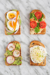 Healthy toast with whole wheat bread, viewed from above.