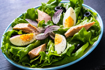 Tuna salad on black stone plate