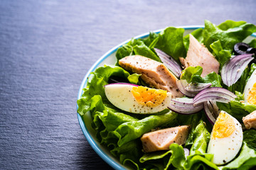 Tuna salad on black stone plate