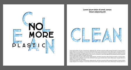 NO MORE plastic poster templates set. Concept of saving the environment and plastic pollution of the world ocean