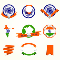 Colorful set of india elements on white background. India map frame icon. India map vector. Decorative frame. India vector illustration.