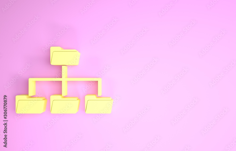 Poster yellow folder tree icon isolated on pink background. computer network file folder organization struc