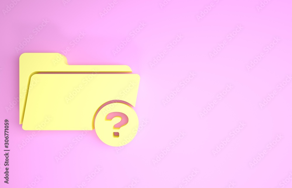 Poster yellow unknown directory icon isolated on pink background. magnifying glass and folder. minimalism c