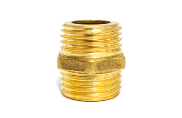 Brass fitting is often used for water and gas installations on white background