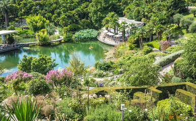 Fototapeta na wymiar The Botanical gardens of Trauttmansorff Castle, Meran in Trentino Alto Adige, northern Italy, Europe, August 2019