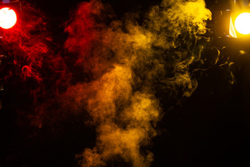 abstract red and yellow smoke overlay on black background - obrazy, fototapety, plakaty