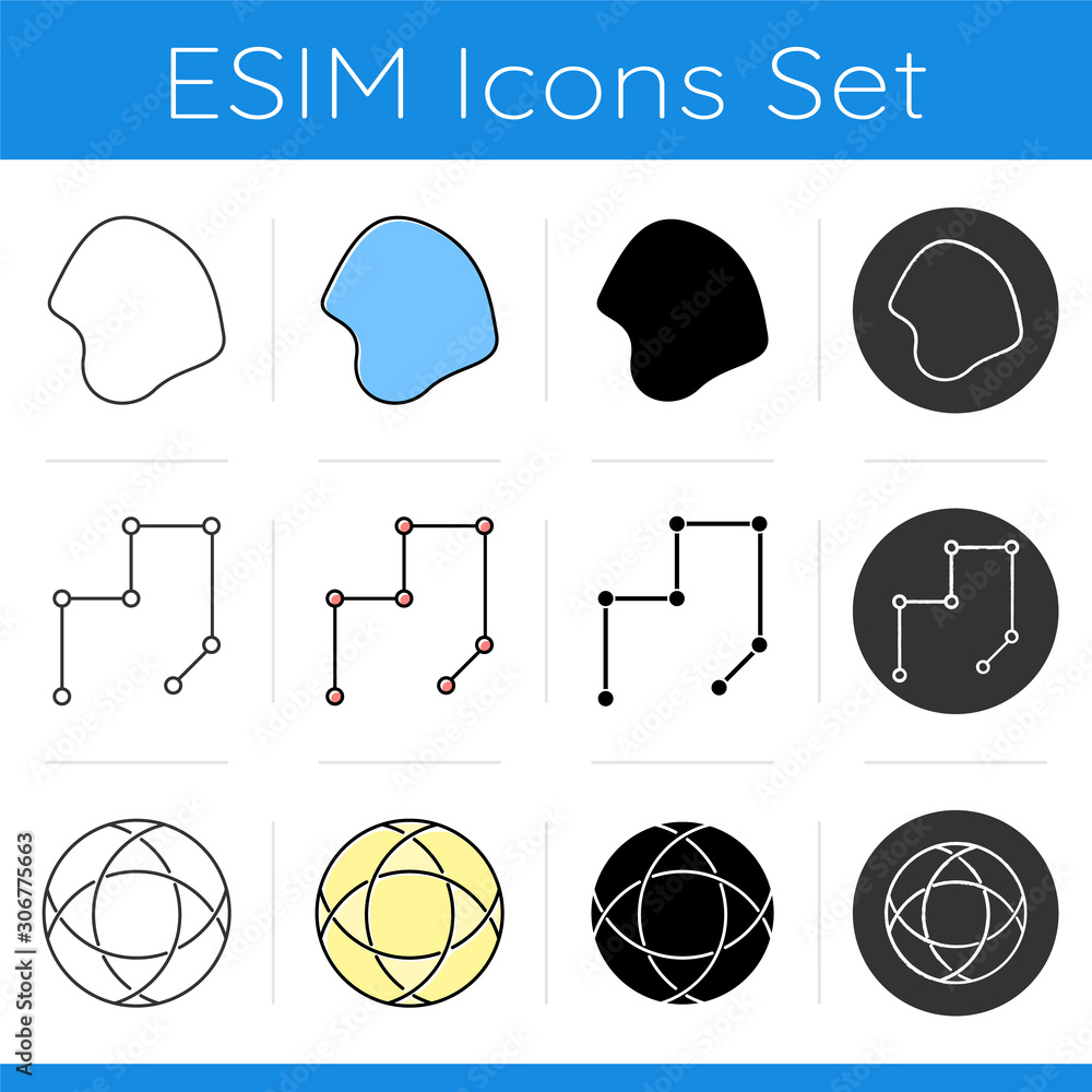 Aufkleber geometric figures icons set. fluid spot. connected lines. enclosed sphere. abstract shapes. isometri