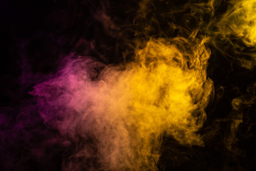 yellow with and purple smoke cloud on black background
