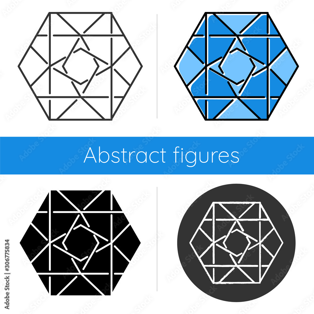 Aufkleber ornamental hexagon icon. decorative geometric figure. crossed lines. square and romb outline. abstra