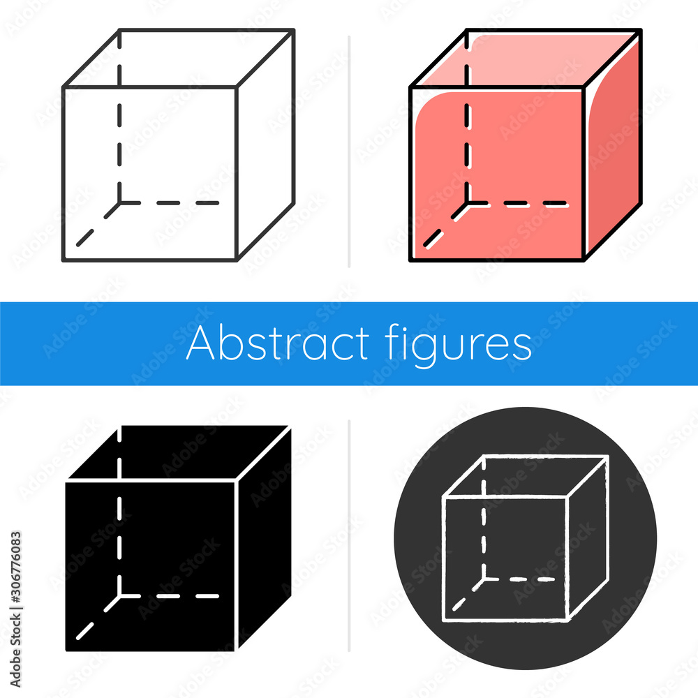 Poster cube icon. geometric cut transparent figure. decorative graphic element. abstract shape. isometric f
