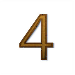 Fototapeta premium Wooden vector number. Number fpur, such as decorative figure for website, game,mobile application or kids book.