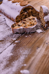 Traditional German Christmas baking. Sweets for the holiday on a wooden background. Copy space