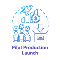 Pilot production launch concept icon. Startup. Strategic management. Business team. Collaboration. Start new business idea thin line illustration. Vector isolated outline drawing