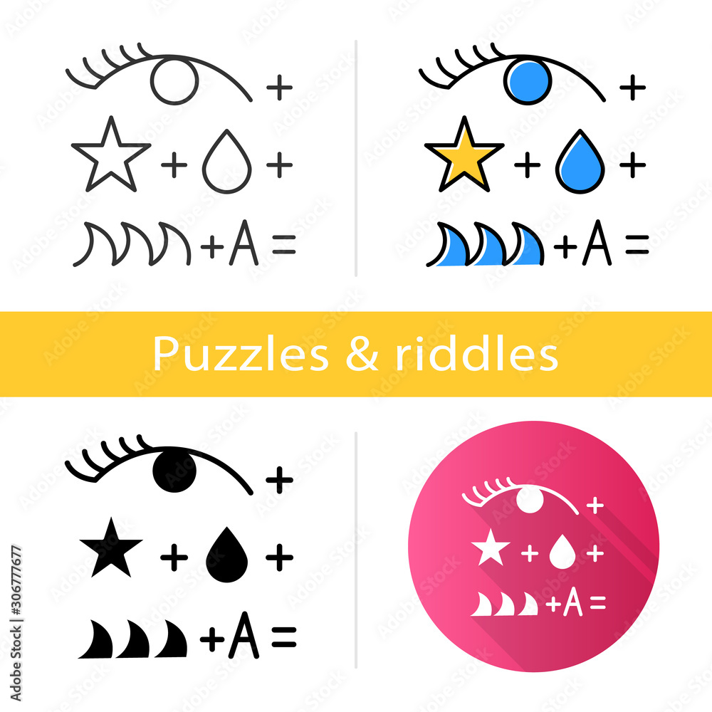 Poster rebus icon. conundrum, brainteaser. abstract reasoning. ingenuity, intelligence, knowledge test. bra