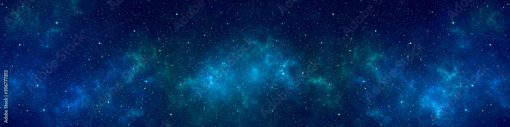 Wall mural nebula and stars in night sky web banner. space background.