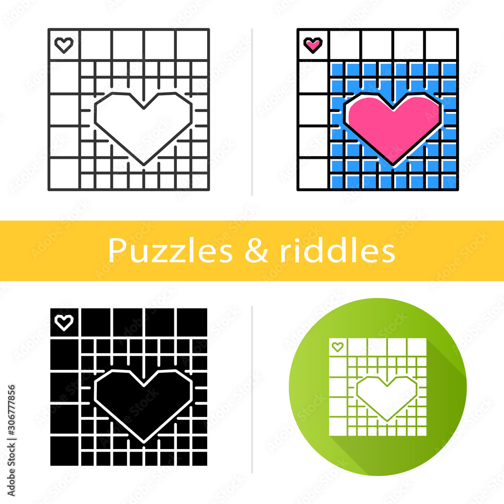 Poster nonogram puzzle grid icon. picross, griddlers. logic number game. japanese crossword. mental exercis