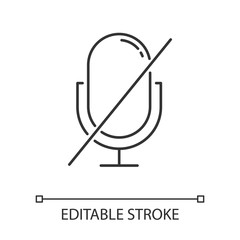 Microphone installation linear icon. Sound recorder connected. Successful connection. Voice control. Thin line illustration. Contour symbol. Vector isolated outline drawing. Editable stroke