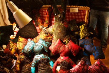 Beautiful handmade colorful puppets. Typical Christmas gift from the Alsace region, France 