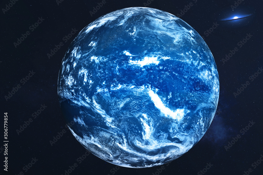 Canvas Prints neptune planet of solar system with white atmosphere with far galaxy on the background. twillight. b