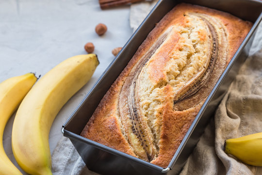 Fresh Homemade Banana Bread In Baking Form