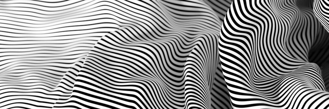 Abstract striped surface, black and white original 3d rendering © tostphoto