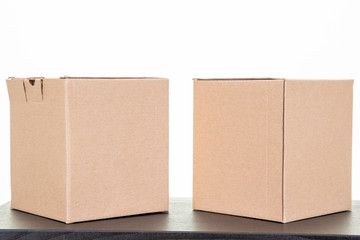 two cardboard box brown in table white  background