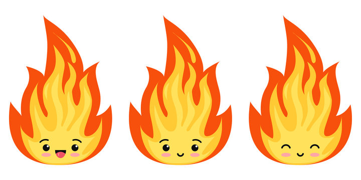 Emoji fire flames icon set isolated on a white background.