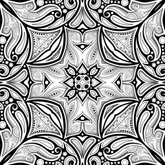 Monochrome Seamless Pattern with Mosaic Motif