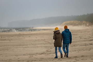 A beach by the sea in Central Europe. Coastline seen from afar.