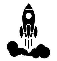 Rocket ship icon flat startup concept vector illustration flying