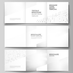 Vector layout of square covers design templates for trifold brochure, flyer, cover design, book design, brochure cover. Halftone effect decoration with dots. Dotted pattern for grunge style decoration