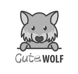 Logo template with cute curious wolf. Vector logo design bear template for zoo, veterinary clinics, etc. Cartoon animal logo illustration.