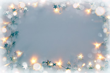 Fototapeta premium Abstract colorful bokeh frame on gray background.
