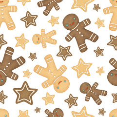 Fototapeta premium Christmas seamless pattern with gingerbread men. Gingerbread men on a white background