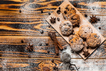 Christmas cookies on wood backround.
