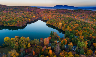 Parc national du Mont-Saint-Bruno aerial view in autumn