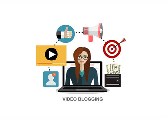 Video blogging concept.Idea of creating videos and vlogs. Illustartion with icons. Creative modern flat vector illustration