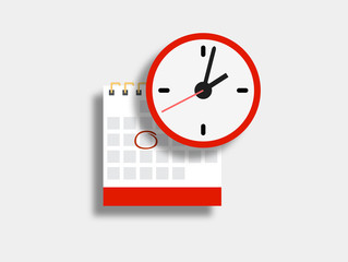 Vector calendar and clock icon. Schedule, appointment, important date concept. Modern flat design illustration