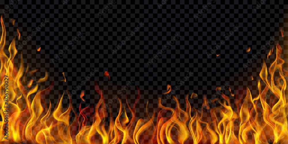 Wall mural translucent fire flames and sparks on transparent background. for used on dark illustrations. transp