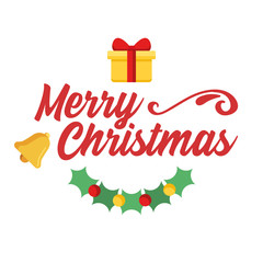 Merry christmas. Typographic composition with decoration. Vector illustration.