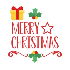 Merry christmas. Typographic composition with decoration. Vector illustration.