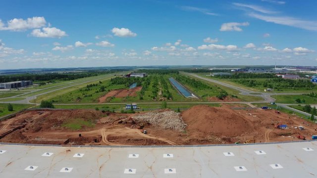 construction site of huge storehouses bird eye view